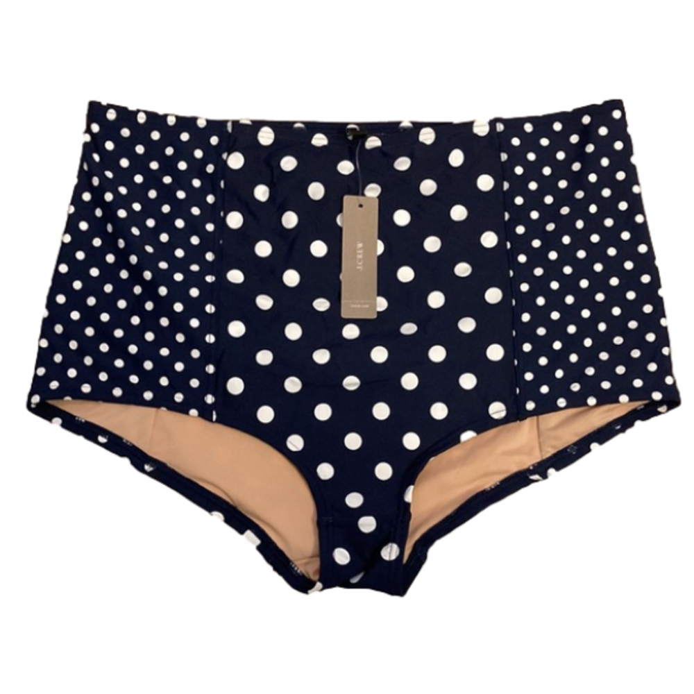 J. Crew Navy and White Polka Dot High-Waist Bikini Bottoms